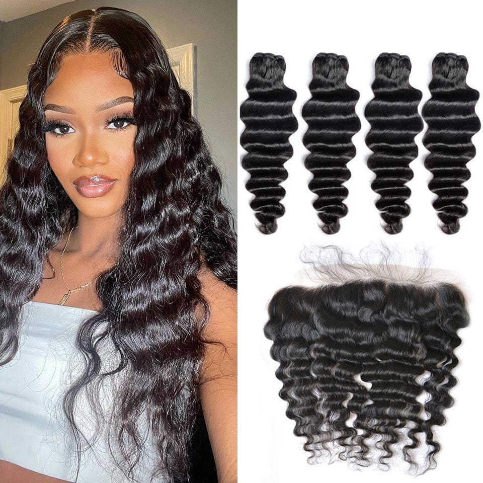 ailuxyhair-fr AILUXY 4 Paquets Avec 13*4 Lace Frontal Natural Wave Couleur Naturelle