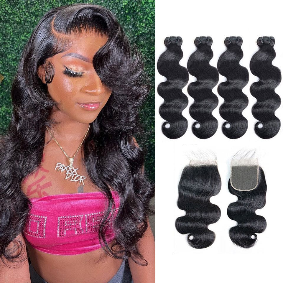 ailuxyhair-fr AILUXY 4 Paquets Avec 4x4 Lace Closure Body Wave Noir