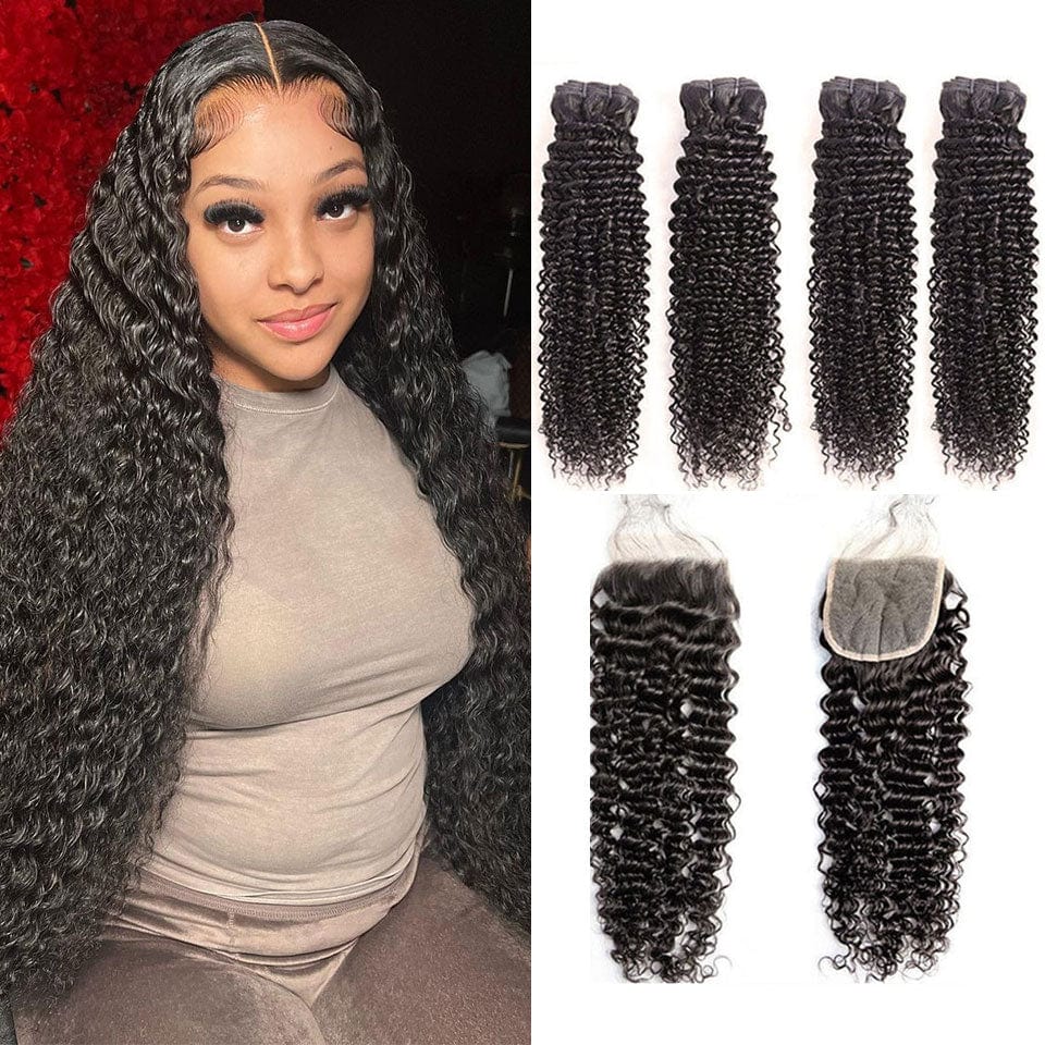 ailuxyhair-fr AILUXY 4 Paquets Avec 4x4 Lace Closure Bouclé Noir