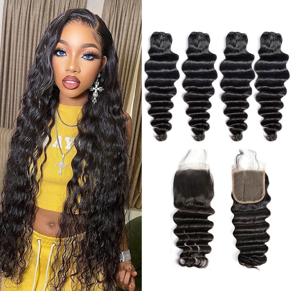 ailuxyhair-fr AILUXY 4 Paquets Avec 4x4 Lace Closure Natural Wave Noir