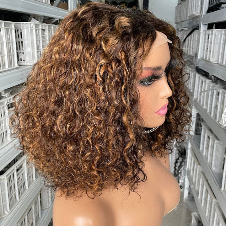 ailuxyhair-fr AILUXY 4x4 Lace Closure Bouclée Bob Perruque Couleur mixte 1B#4#27