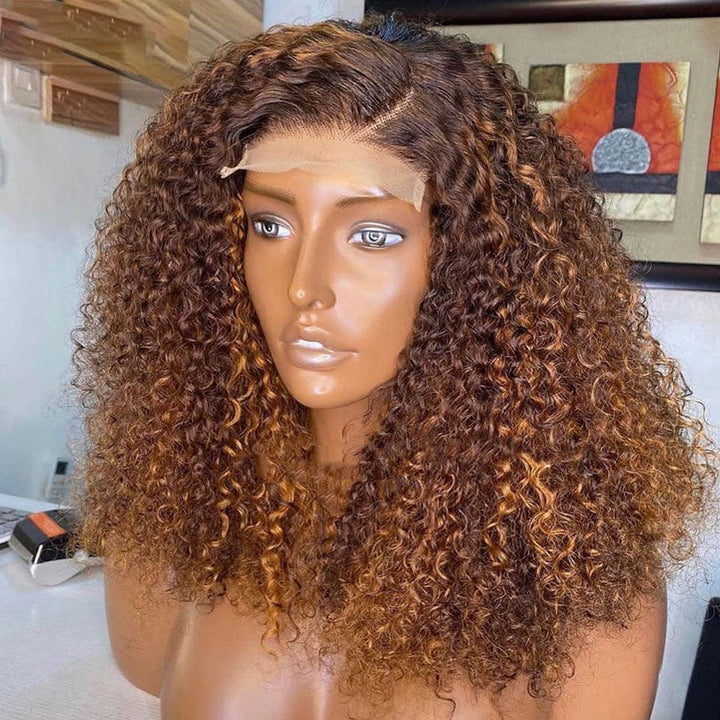 ailuxyhair-fr AILUXY 4x4 Lace Closure Brun Balayage Miel #4#27 Bouclée Courte Perruque Bob Perruque