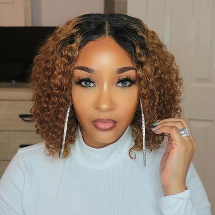 ailuxyhair-fr AILUXY 4x4 Lace Closure Chocolat Brun 1B/30 Bob Perruque Bouclé Courte Perruque En Coupe Carrée 100% Cheveux Humains