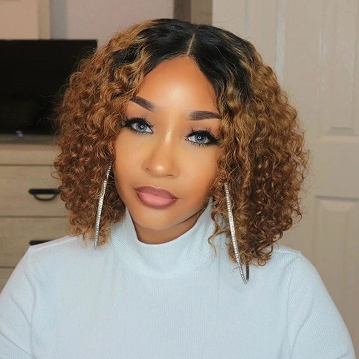 ailuxyhair-fr AILUXY 4x4 Lace Closure Chocolat Brun 1B/30 Bob Perruque Bouclé Courte Perruque En Coupe Carrée 100% Cheveux Humains