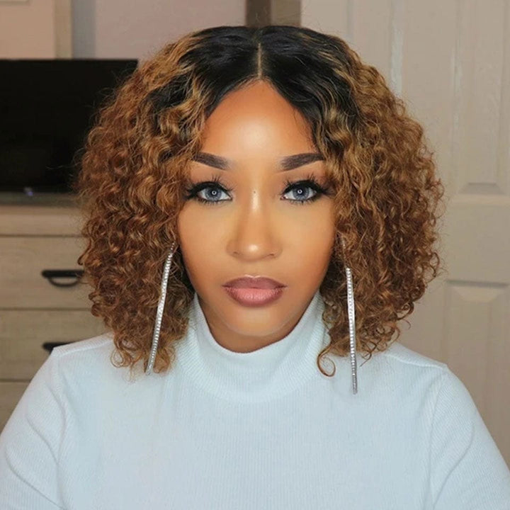 ailuxyhair-fr AILUXY 4x4 Lace Closure Chocolat Brun 1B/30 Bob Perruque Bouclé Courte Perruque En Coupe Carrée 100% Cheveux Humains