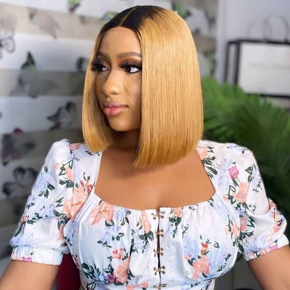 ailuxyhair-fr AILUXY 4x4 Lace Closure Noir châtain 1B/27 Bob Perruque Lisse Courte Perruque 100% Cheveux Humains