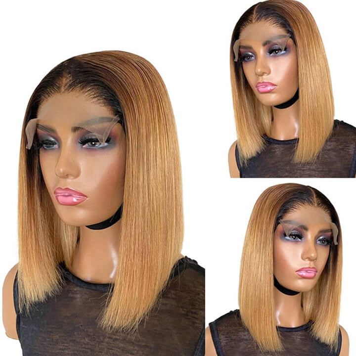 ailuxyhair-fr AILUXY 4x4 Lace Closure Noir châtain 1B/27 Bob Perruque Lisse Courte Perruque 100% Cheveux Humains