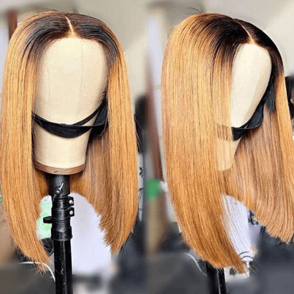 ailuxyhair-fr AILUXY 4x4 Lace Closure Noir châtain 1B/27 Bob Perruque Lisse Courte Perruque 100% Cheveux Humains