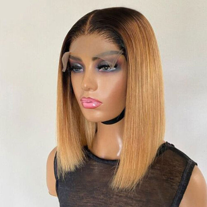 ailuxyhair-fr AILUXY 4x4 Lace Closure Noir châtain 1B/27 Bob Perruque Lisse Courte Perruque 100% Cheveux Humains