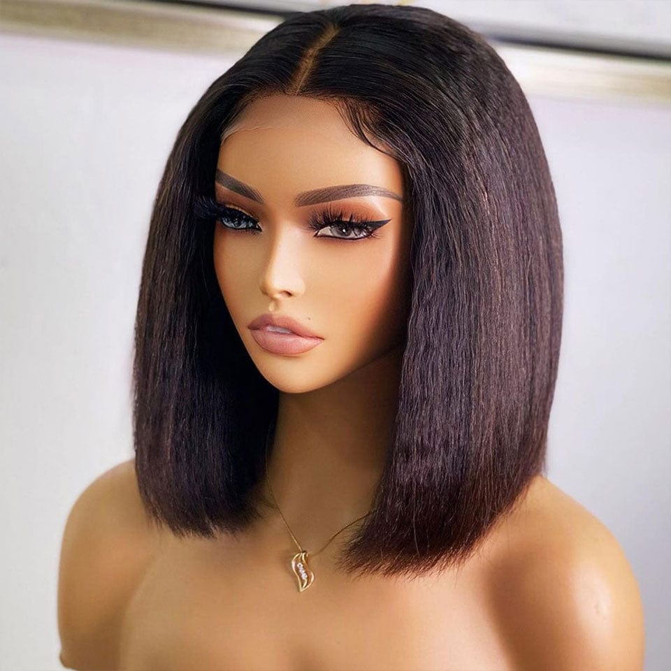 ailuxyhair-fr AILUXY 4x4 Lace Closure Perruque Kinky Lisse Bob Perruque Courte Couleur naturelle 200% densité 100% cheveux humains