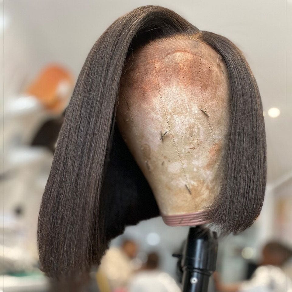 ailuxyhair-fr AILUXY 4x4 Lace Closure Perruque Kinky Lisse Bob Perruque Courte Couleur naturelle 200% densité 100% cheveux humains