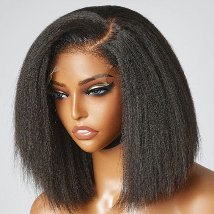 ailuxyhair-fr AILUXY 4x4 Lace Closure Perruque Kinky Lisse Courte Bob Perruque Couleur naturelle 250% densité 100% cheveux humains