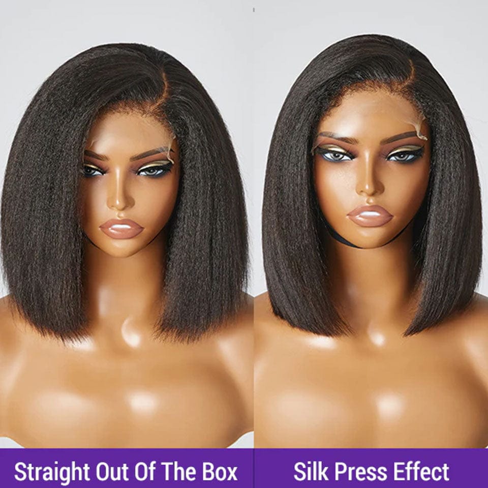 ailuxyhair-fr AILUXY 4x4 Lace Closure Perruque Kinky Lisse Courte Bob Perruque Couleur naturelle 250% densité 100% cheveux humains