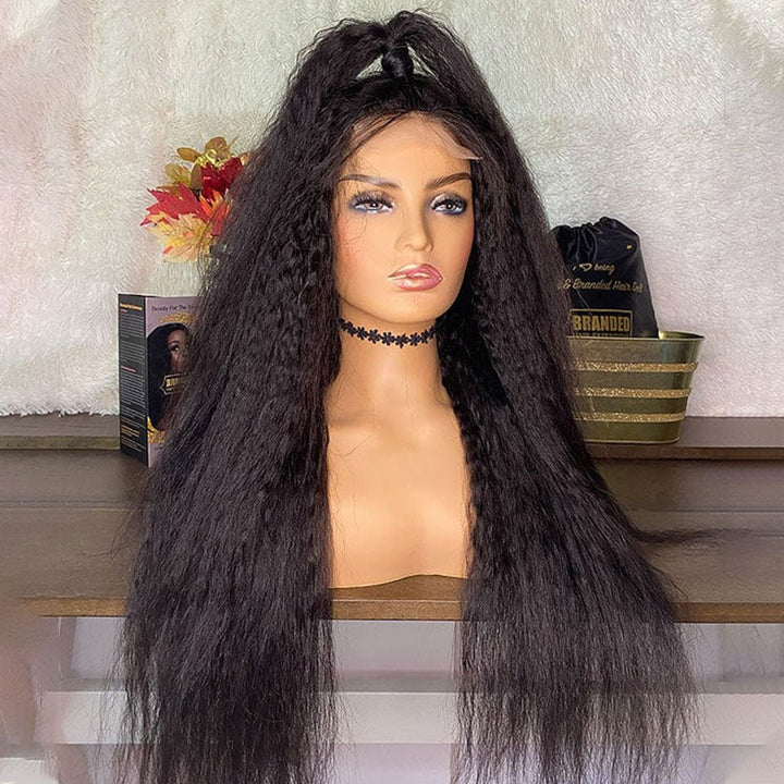ailuxyhair-fr AILUXY 4x4 Lace Closure Perruque Kinky Lisse Longue Couleur naturelle 250% densité 100% cheveux humains