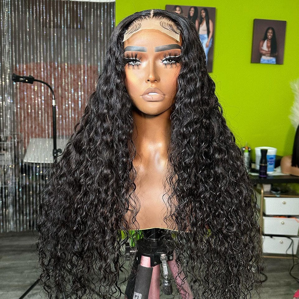 ailuxyhair-fr AILUXY 4x4 Lace Closure Perruque Water Wave Longue Noir 200% densité 100% cheveux humains
