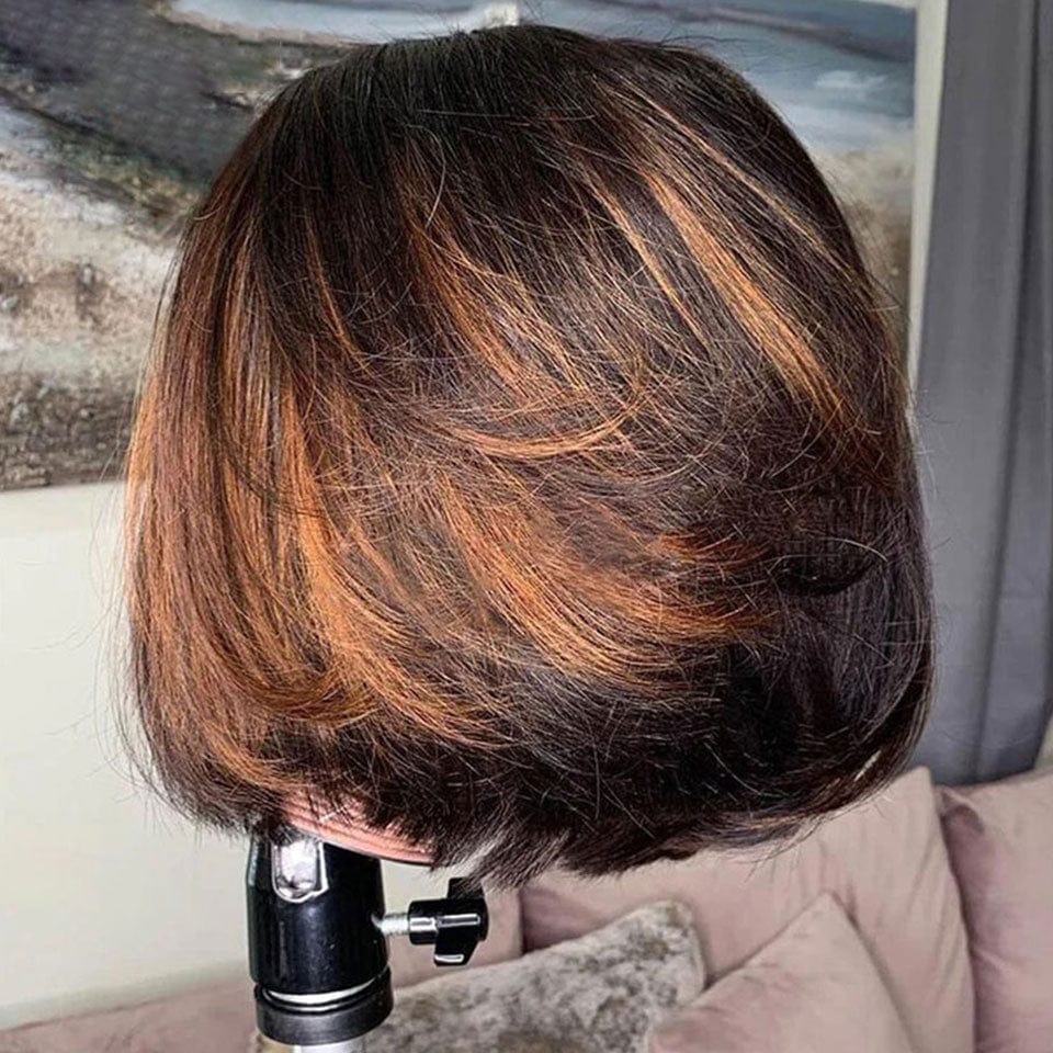 ailuxyhair-fr AILUXY 4x4 Lace Frontal Bob Perruque Noir Aux Reflets blonds 1Bmix30 Lisse Courte Perruque 200% Densité