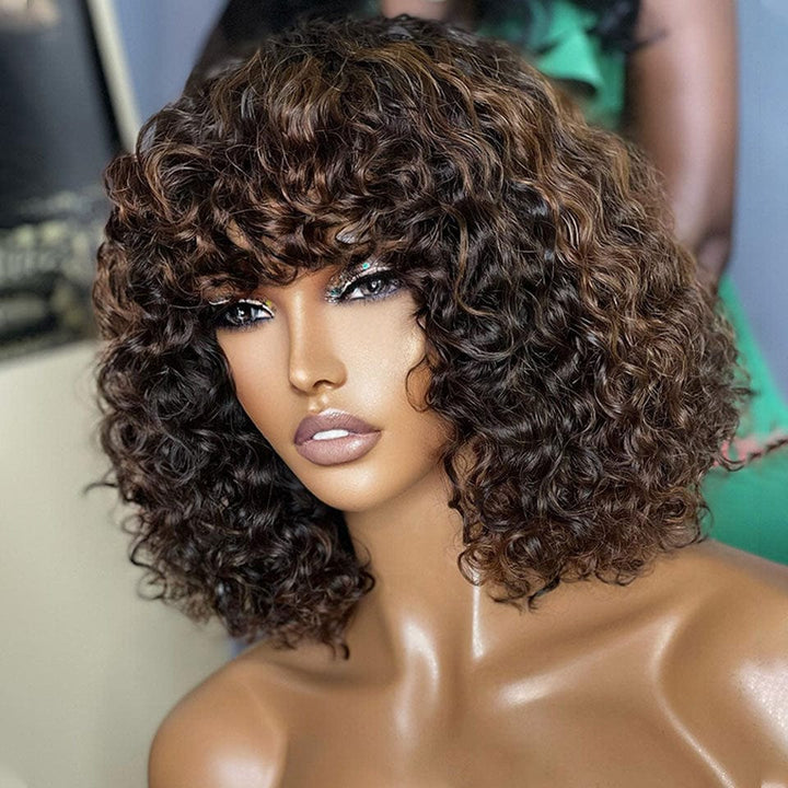 ailuxyhair-fr AILUXY Deep Wave Bob Perruque En Couleur Mixte 1B/#4 Avec Frange