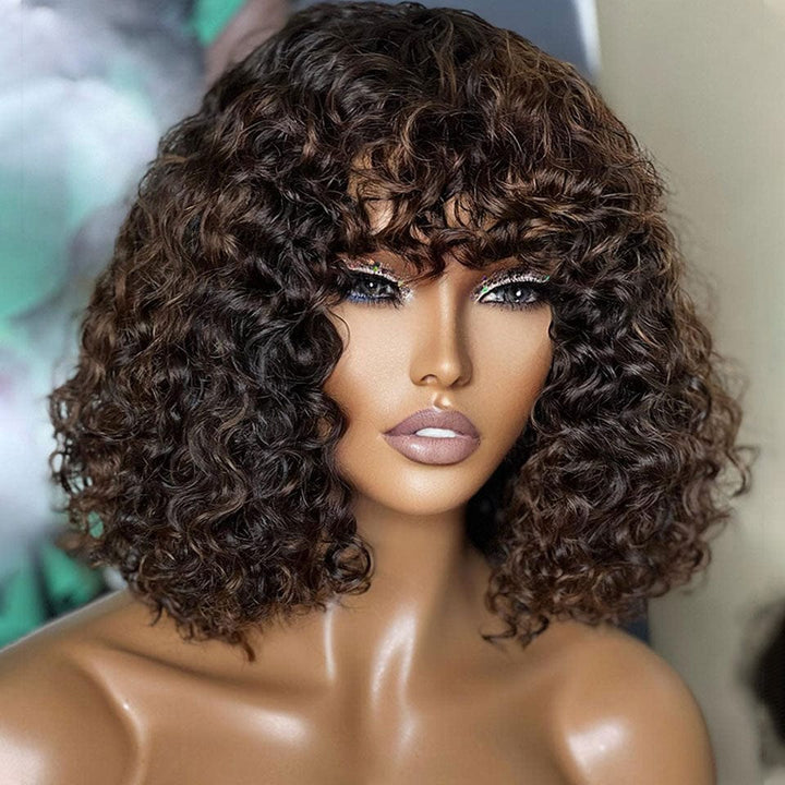 ailuxyhair-fr AILUXY Deep Wave Bob Perruque En Couleur Mixte 1B/#4 Avec Frange