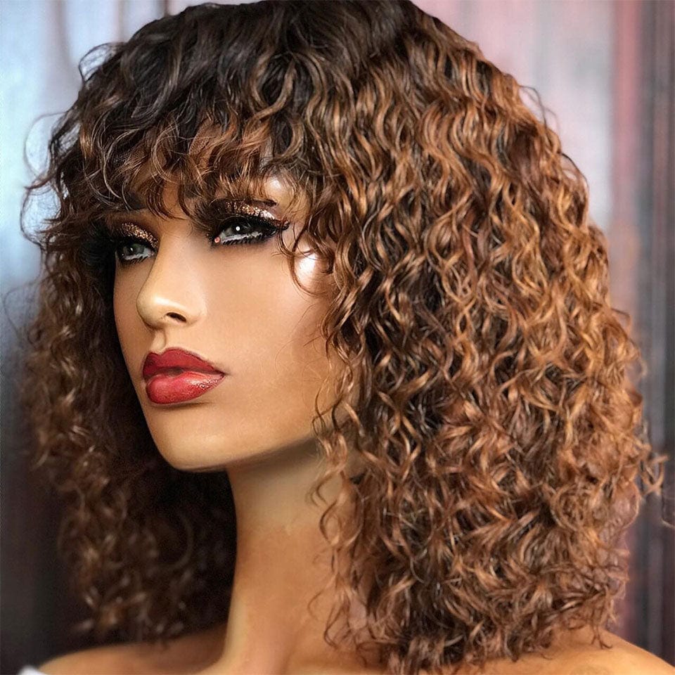 ailuxyhair-fr AILUXY Deep Wave Marron Avec Racine Noire Bob Perruque Avec Frange 1B/#4