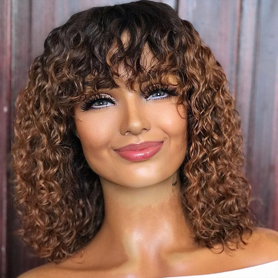 ailuxyhair-fr AILUXY Deep Wave Marron Avec Racine Noire Bob Perruque Avec Frange 1B/#4
