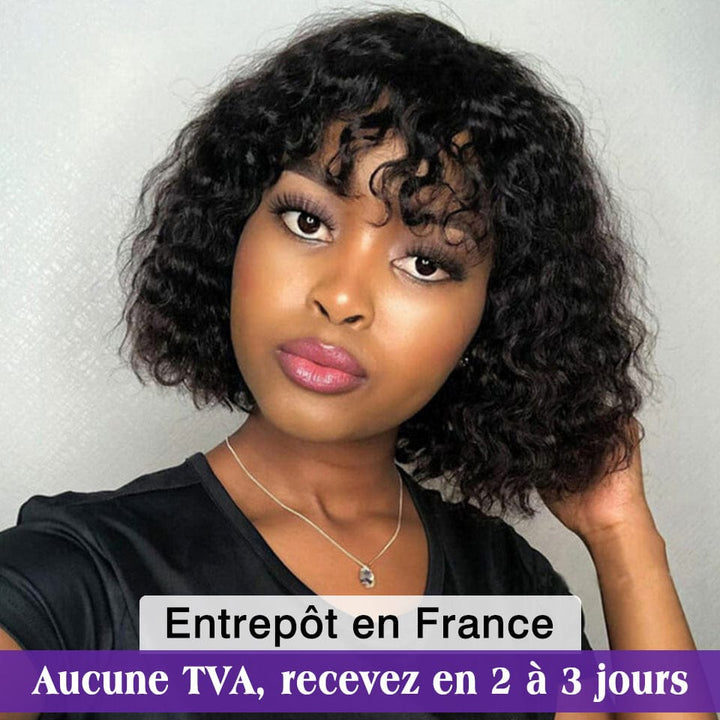 ailuxyhair-fr AILUXY Deep Wave Noir Bob Perruque Avec Frange 100% Cheveux Humains