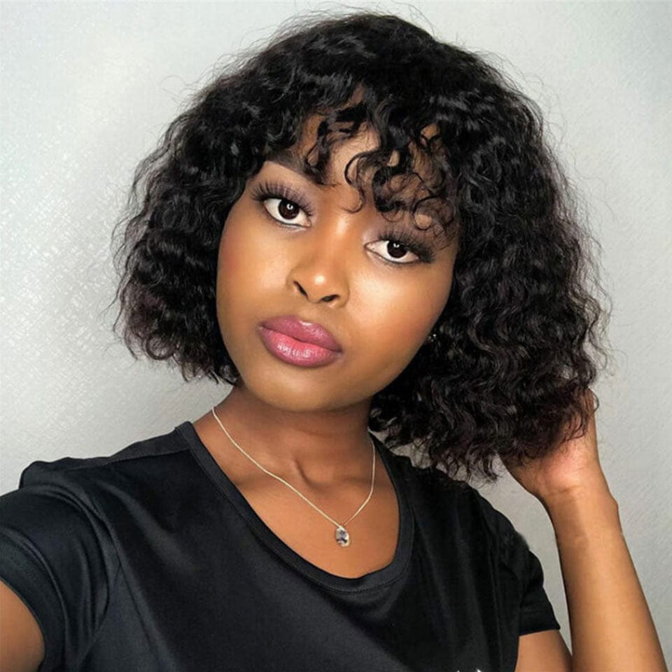 ailuxyhair-fr AILUXY Deep Wave Noir Bob Perruque Avec Frange 100% Cheveux Humains