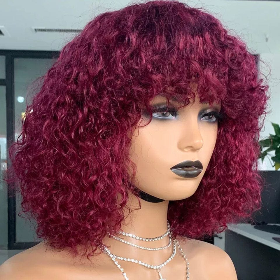 ailuxyhair-fr AILUXY Deep Wave Rouge Foncé 99J Bob Perruque Avec Frange Fabriquée À La Machine
