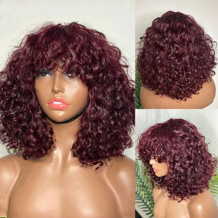 ailuxyhair-fr AILUXY Deep Wave Rouge Foncé 99J Bob Perruque Avec Frange Fabriquée À La Machine