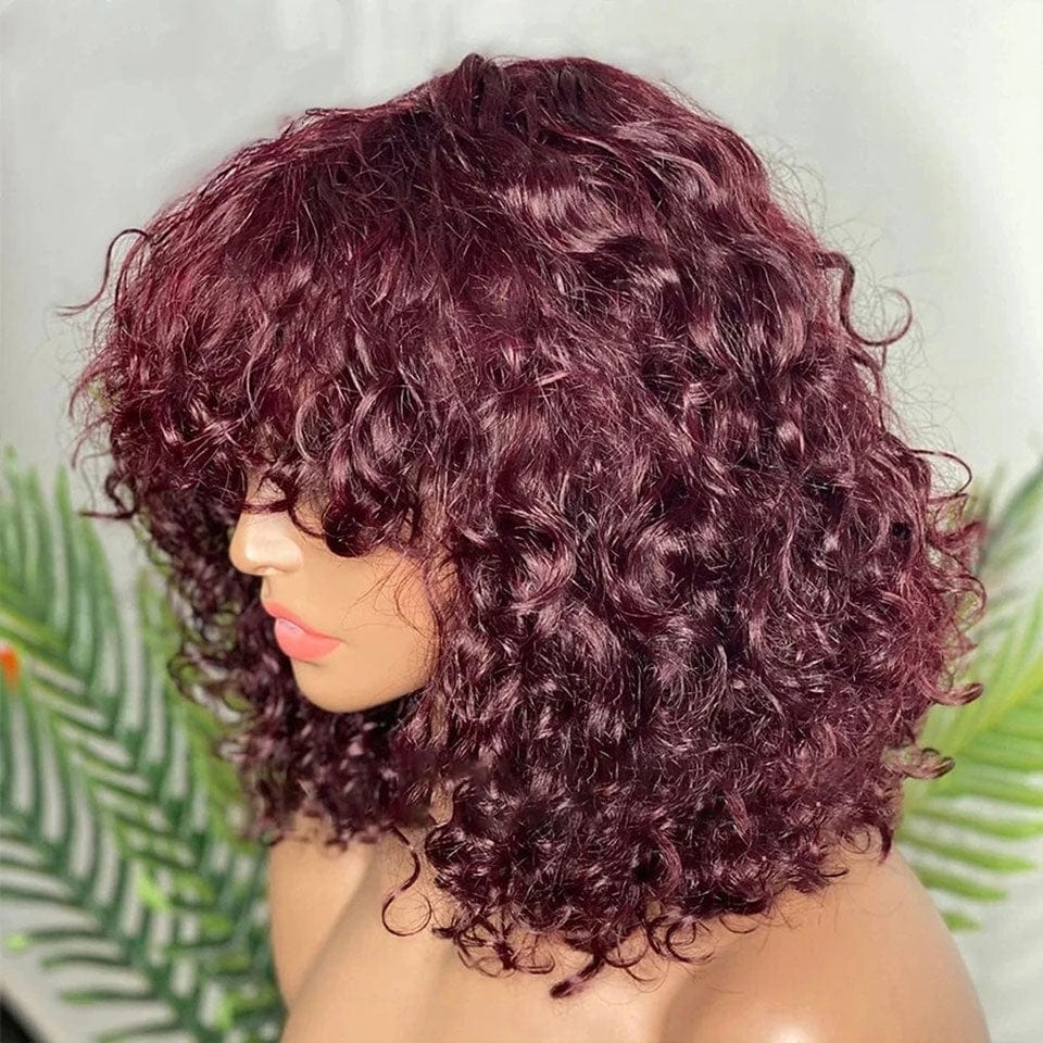 ailuxyhair-fr AILUXY Deep Wave Rouge Foncé 99J Bob Perruque Avec Frange Fabriquée À La Machine