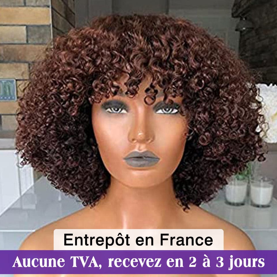 ailuxyhair-fr AILUXY Kinky Bouclé Brun Clair #4 Bob Perruque Avec Frange