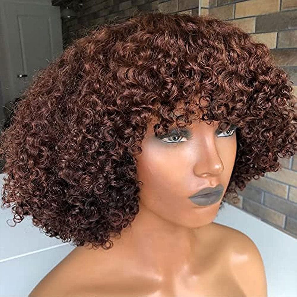 ailuxyhair-fr AILUXY Kinky Bouclé Brun Clair #4 Bob Perruque Avec Frange