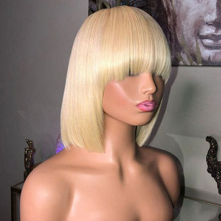 ailuxyhair-fr AILUXY Lisse Blond 613 Bob Perruque Avec Frange 100% Cheveux Humains