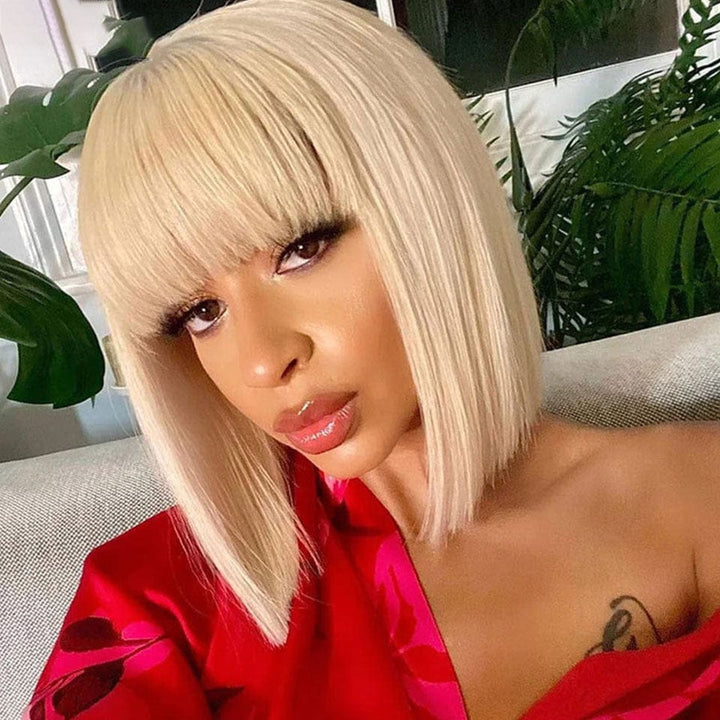ailuxyhair-fr AILUXY Lisse Blond 613 Bob Perruque Avec Frange 100% Cheveux Humains