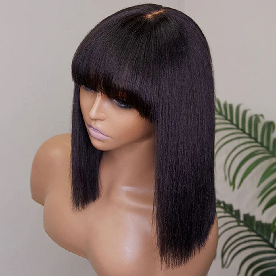 ailuxyhair-fr AILUXY Lisse Noir Bob Perruque Avec Frange 100% Cheveux Humains