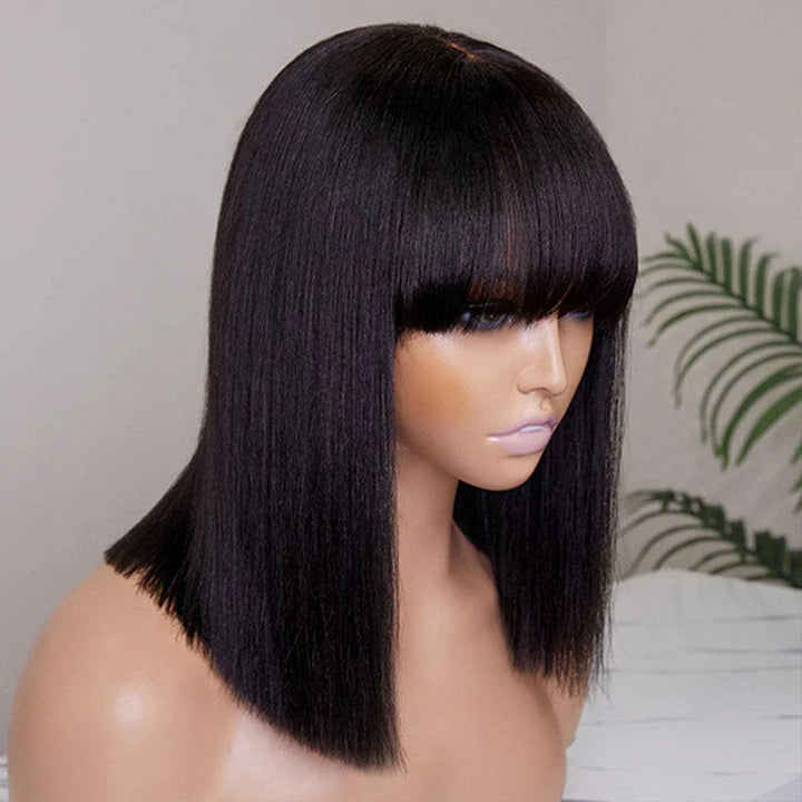 ailuxyhair-fr AILUXY Lisse Noir Bob Perruque Avec Frange 100% Cheveux Humains