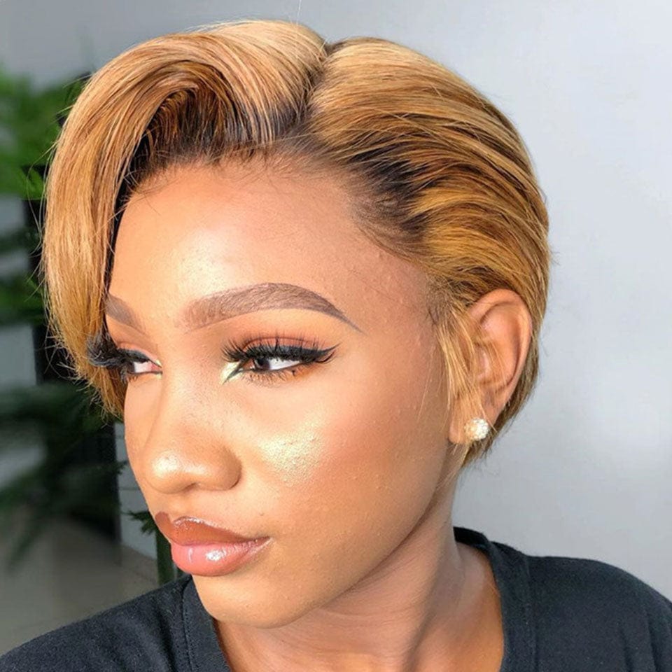 ailuxyhair-fr AILUXY Lisse T Part Lace Perruque Courte Brun Balayage Miel 100% Cheveux Humains