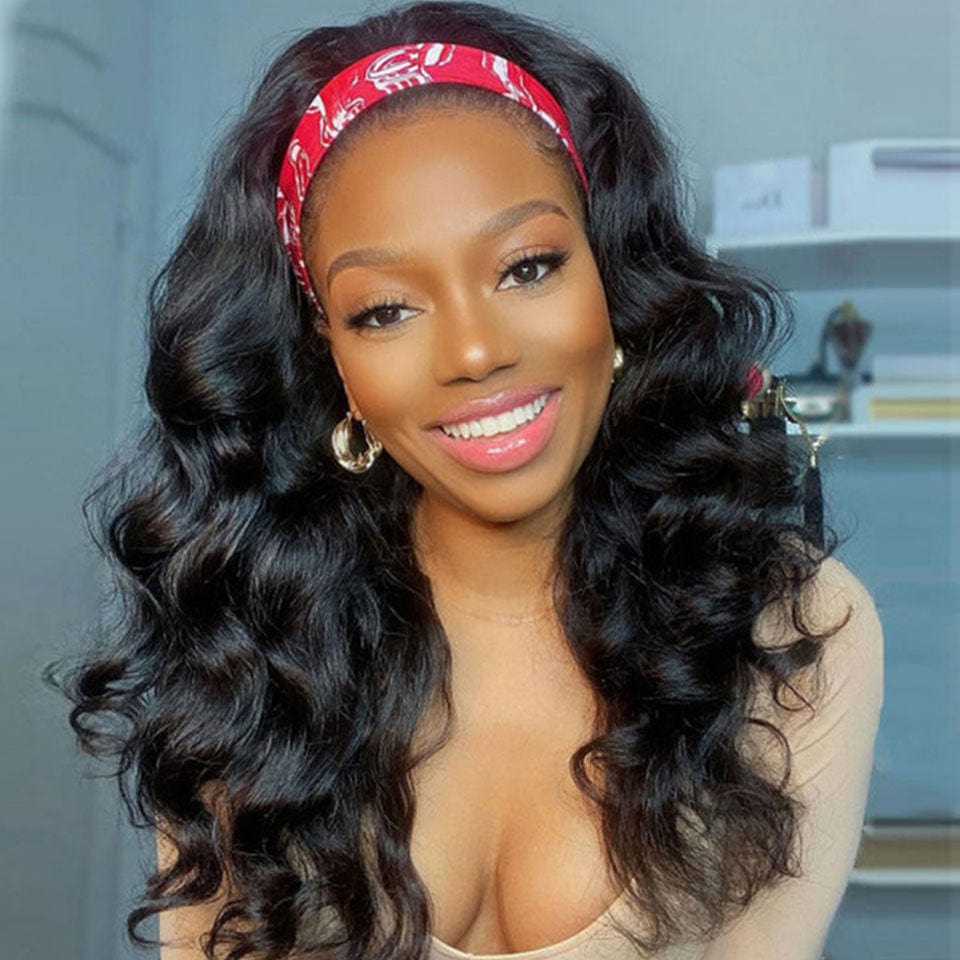 ailuxyhair-fr AILUXY Perruque Bandeau Body Wave Longue Noir Perruque 100% Cheveux Humains