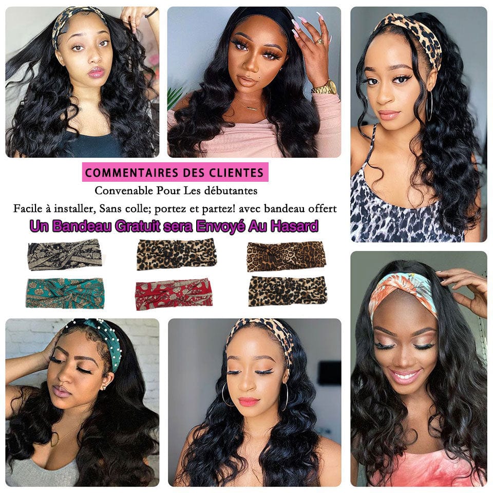 ailuxyhair-fr AILUXY Perruque Bandeau Body Wave Longue Noir Perruque 100% Cheveux Humains