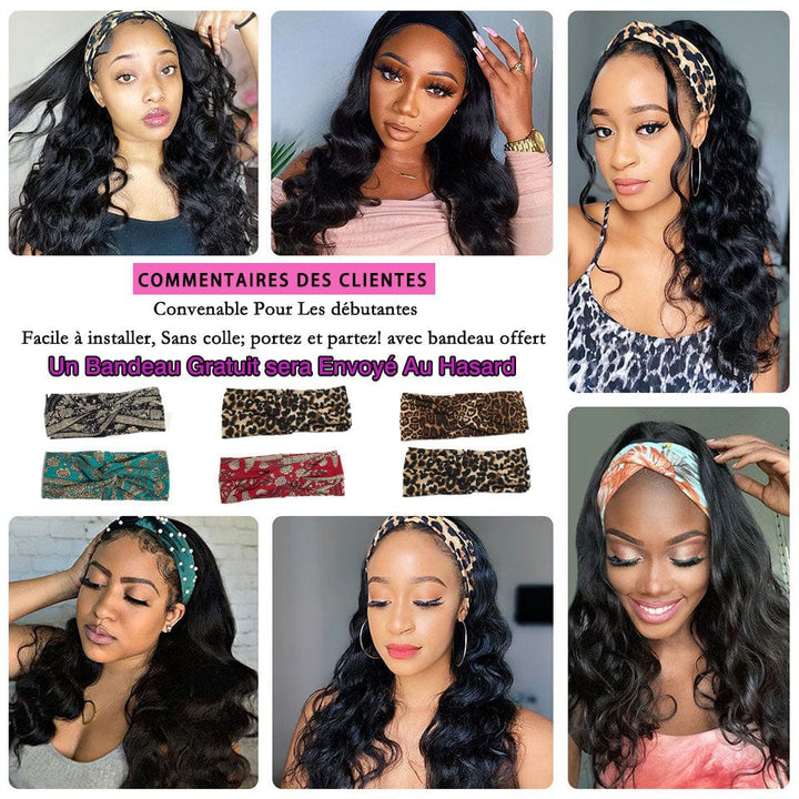 ailuxyhair-fr AILUXY Perruque Bandeau Body Wave Longue Noir Perruque 100% Cheveux Humains