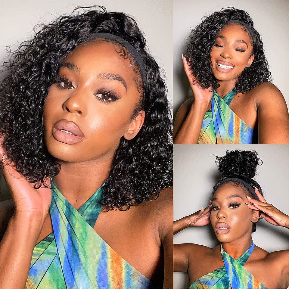 ailuxyhair-fr AILUXY Perruque Bandeau Bouclé Noir Bob Perruque 100% Cheveux Humains