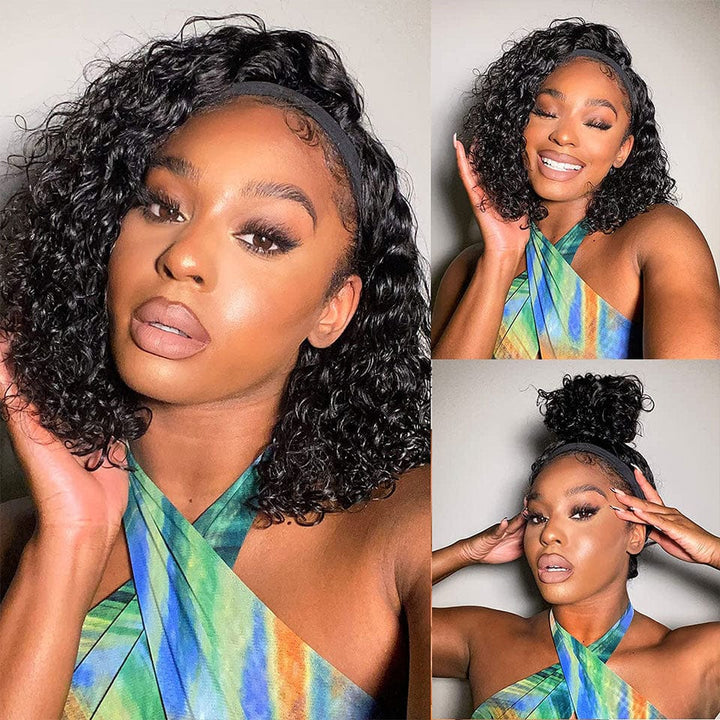 ailuxyhair-fr AILUXY Perruque Bandeau Bouclé Noir Bob Perruque 100% Cheveux Humains