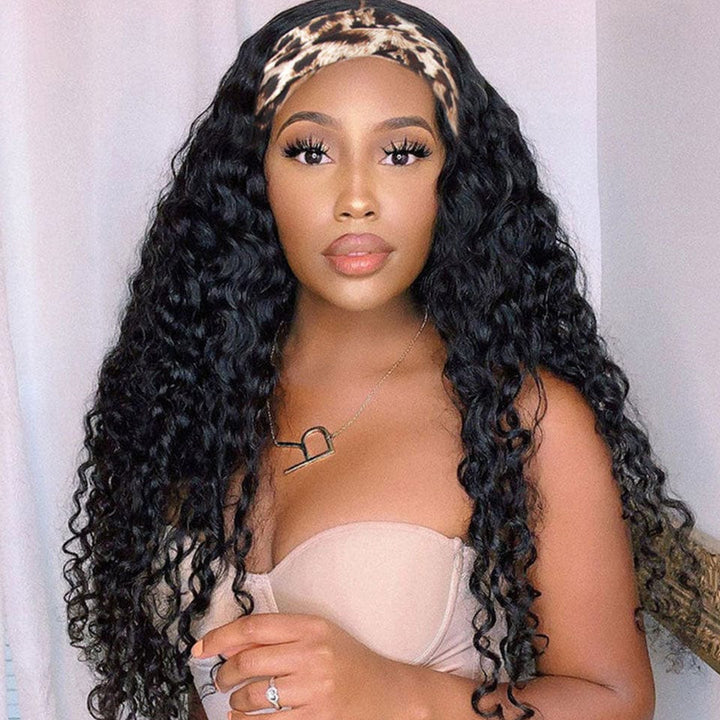 ailuxyhair-fr AILUXY Perruque Bandeau Deep Wave Longue Noir Perruque 100% Cheveux Humains