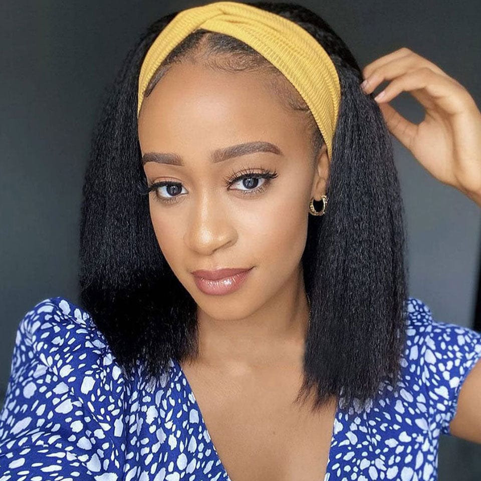 ailuxyhair-fr AILUXY Perruque Bandeau Kinky Lisse Noir Bob Perruque 100% Cheveux Humains