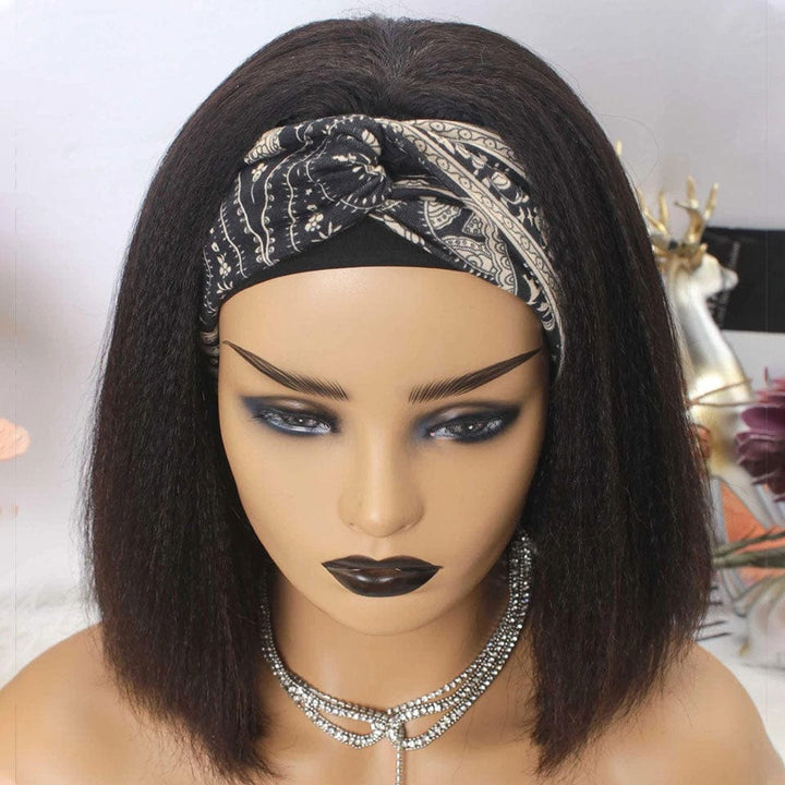 ailuxyhair-fr AILUXY Perruque Bandeau Kinky Lisse Noir Bob Perruque 100% Cheveux Humains