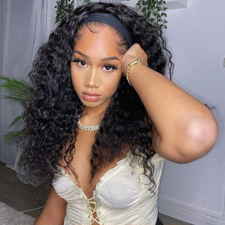 ailuxyhair-fr AILUXY Perruque Bandeau Water Wave Longue Noir Perruque 100% Cheveux Humains