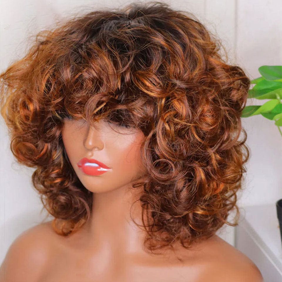 ailuxyhair-fr AILUXY Perruque Frange 1B/27# Egg Wave – 100% Cheveux Humains, Coupe Courte Élégante