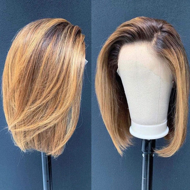 ailuxyhair-fr AILUXY T part Lace Perruque Lisse Brun Balayage Miel #4#27 Bob Perruque 100% Cheveux Humains