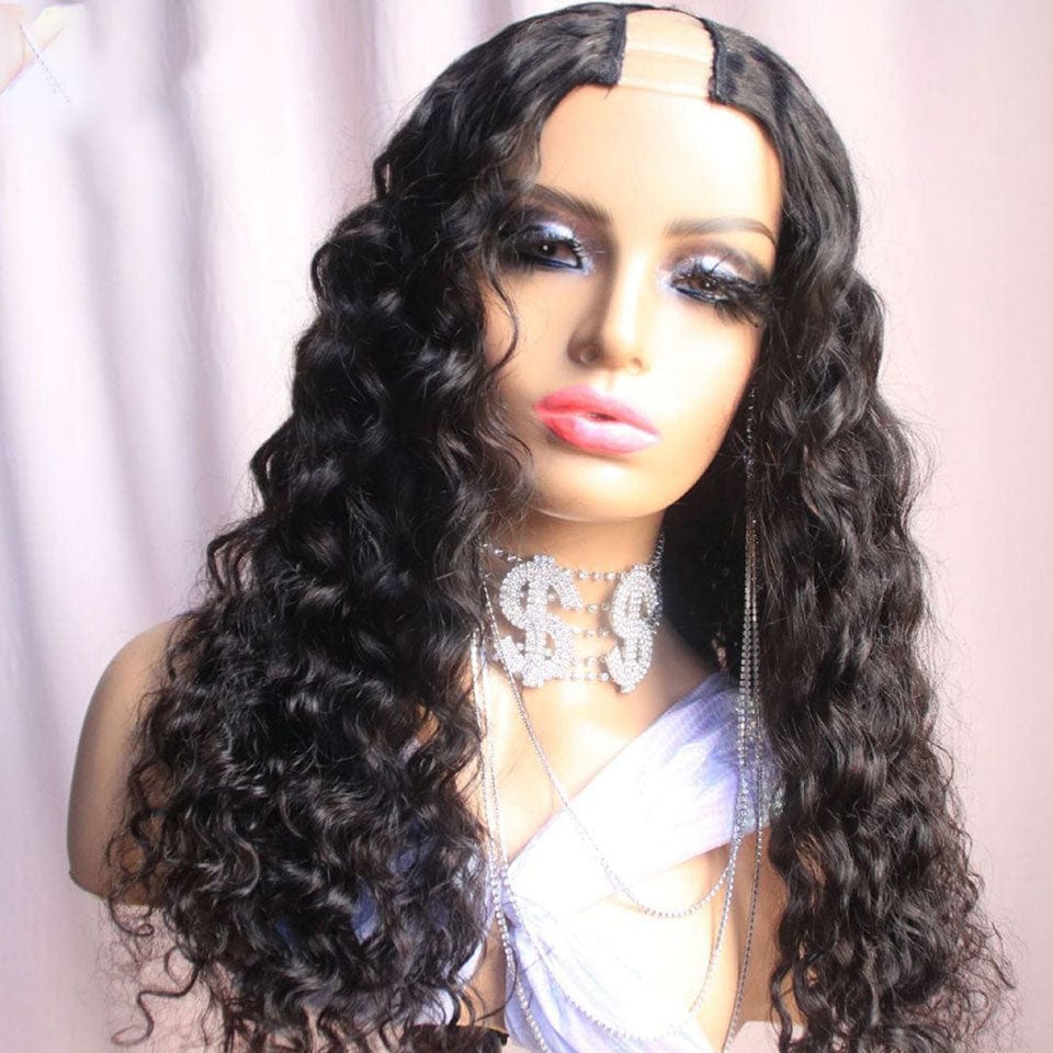ailuxyhair-fr AILUXY U Part Lace Perruque Deep Wave Noir Longue 100% Cheveux Humains