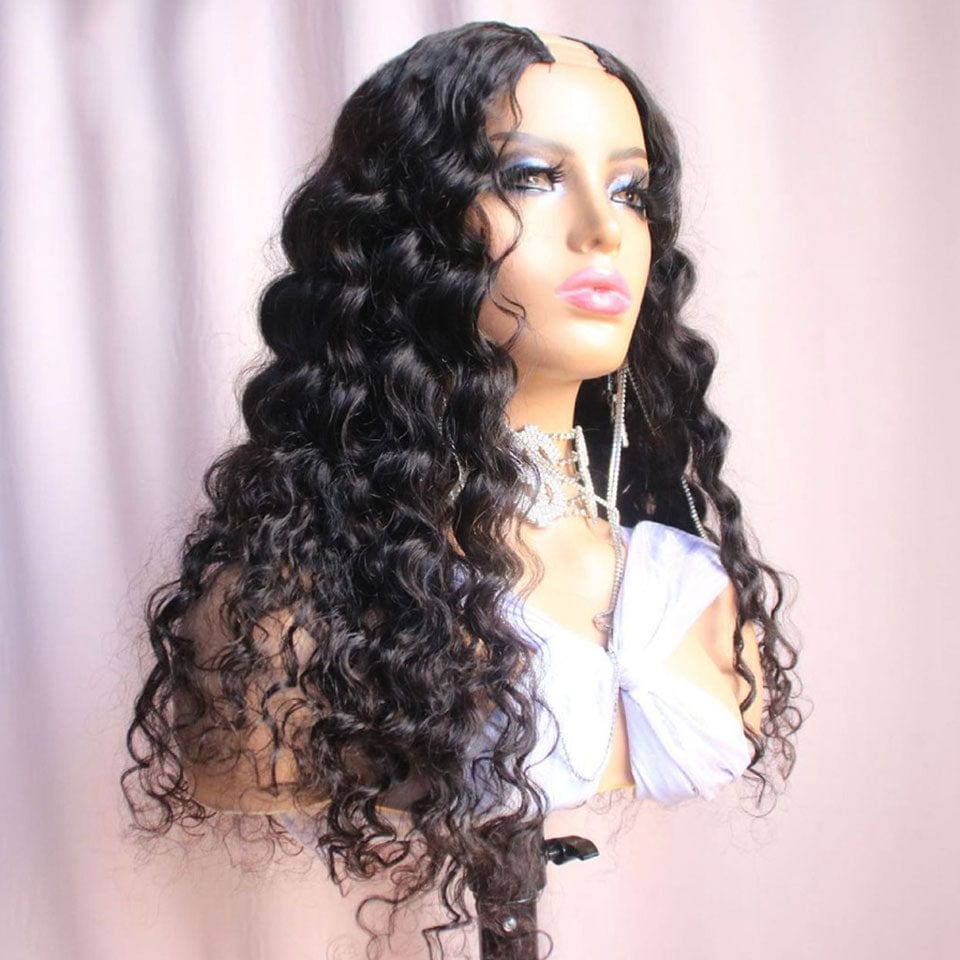 ailuxyhair-fr AILUXY U Part Lace Perruque Deep Wave Noir Longue 100% Cheveux Humains