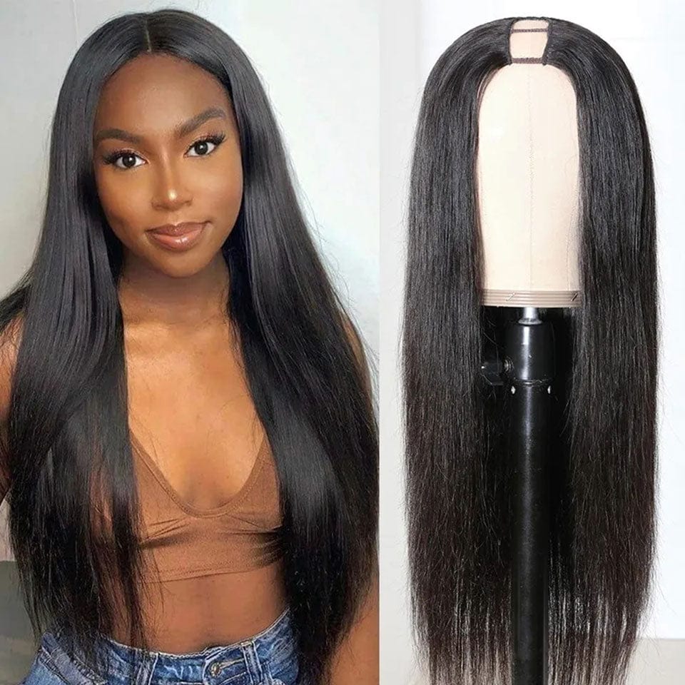 ailuxyhair-fr AILUXY U Part Lace Perruque Lisse Longue Noir Perruque 100% Cheveux Humains
